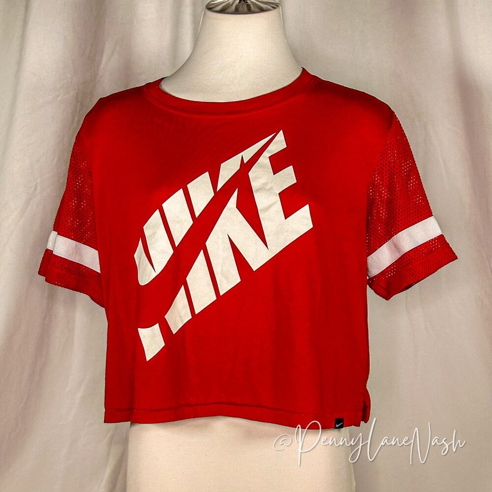 Nike Prep Mesh Cropped Tee, Red/White - Picture 3 of 11